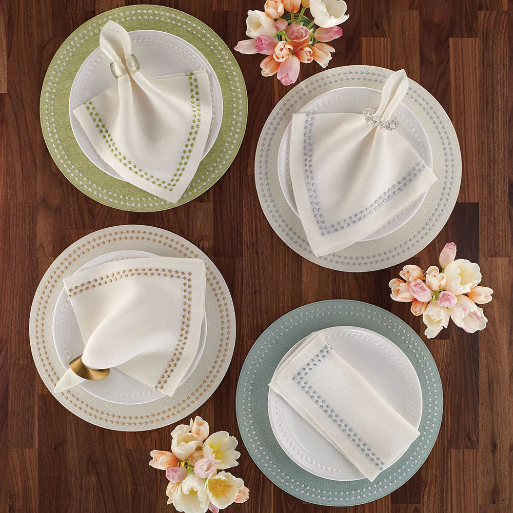 Pearls 15" Round Embroidered Placemats