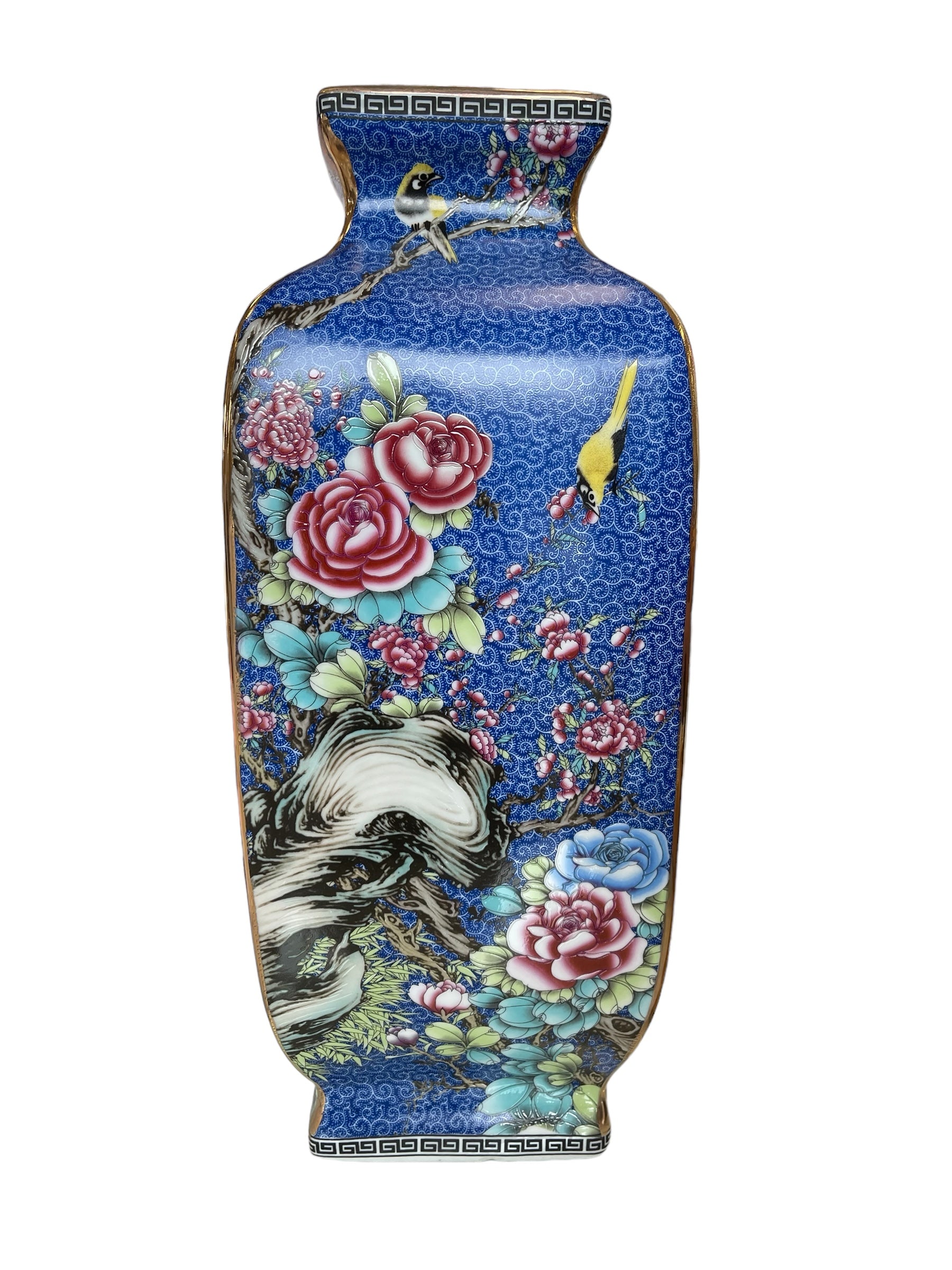 Blue cloisonne vase, 13.5"