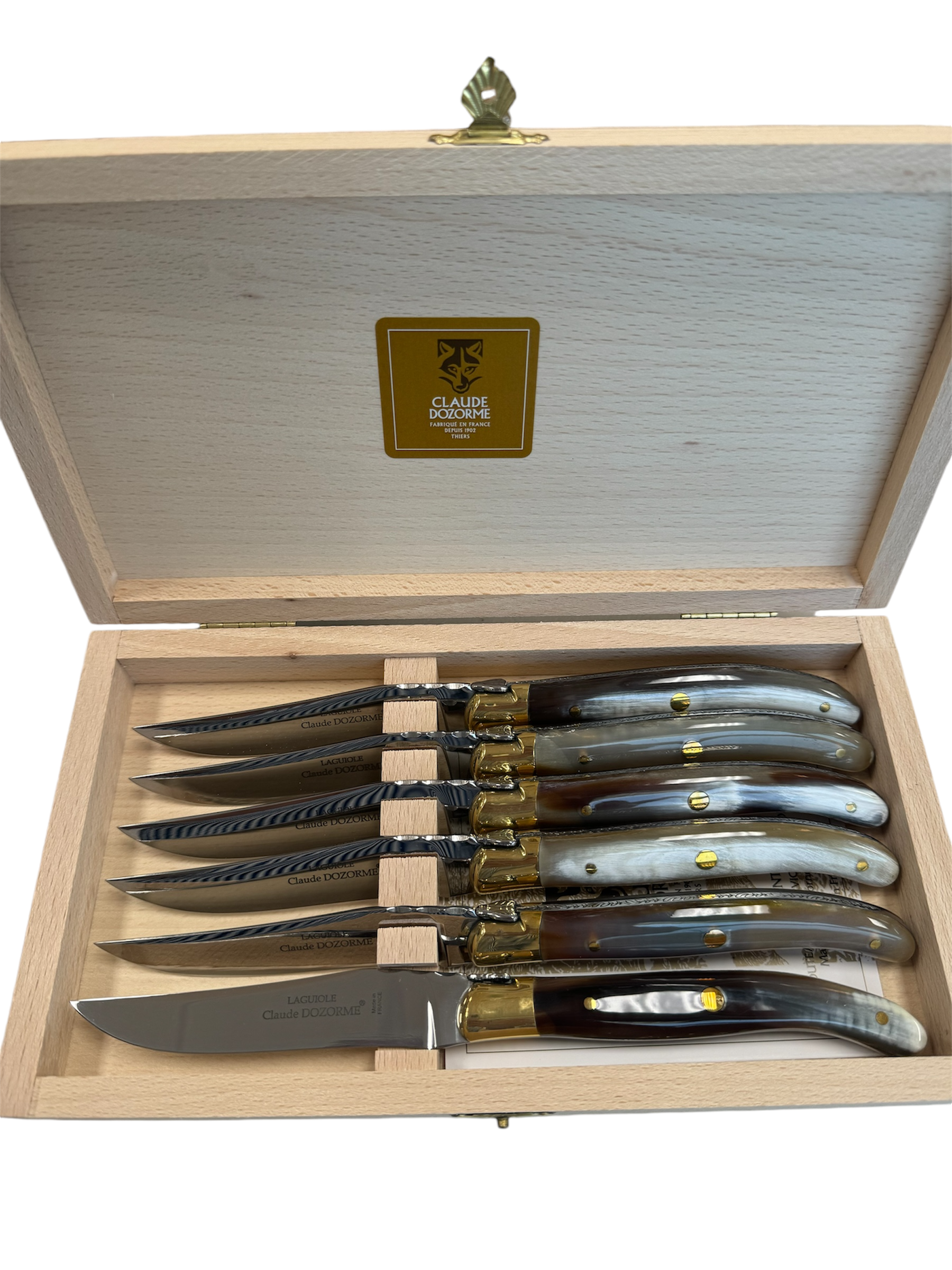 Box of 6 Laguiole Knives with Bee Hell Horn Handle