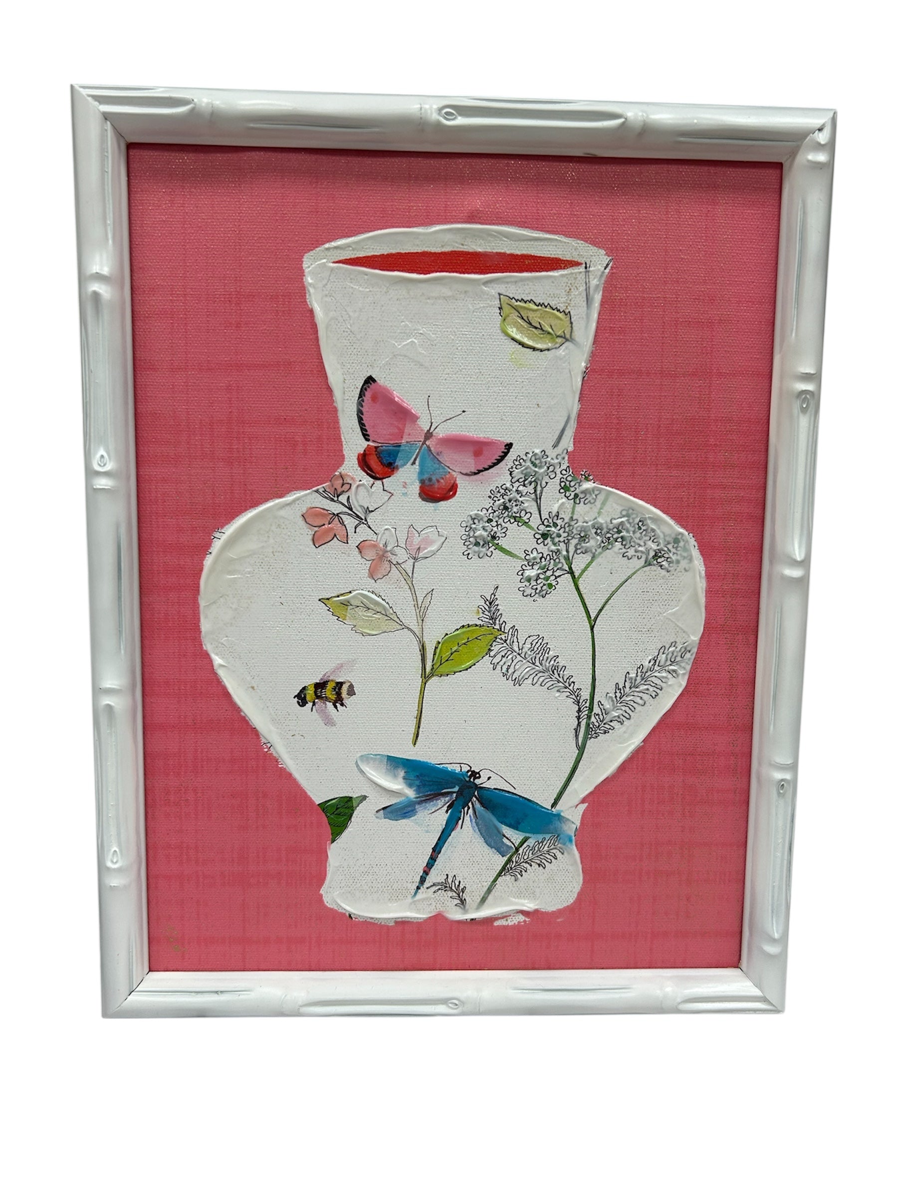 Chinoiserie Vase Pink Bamboo Frame