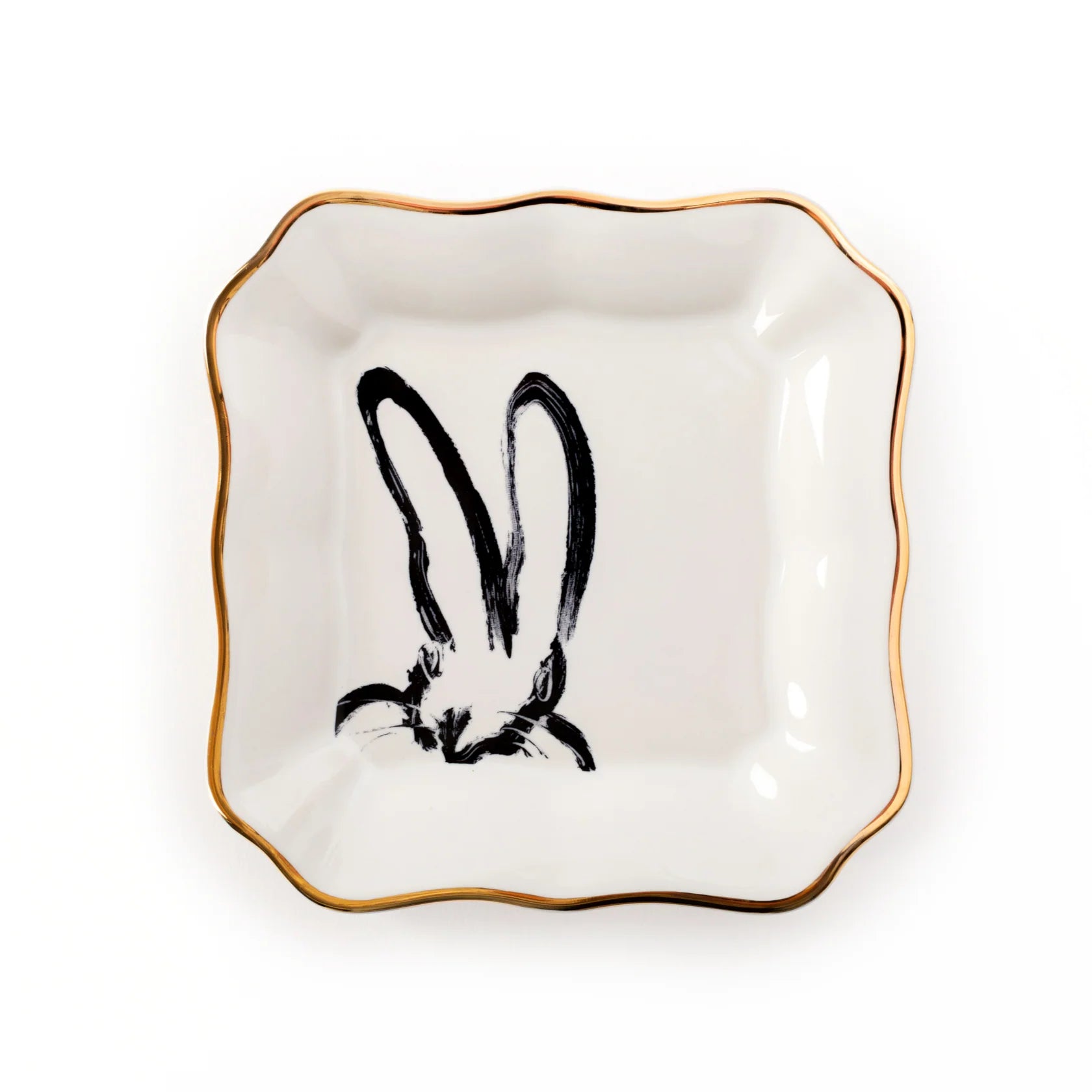 Bunny Portrait Plate with Hand-Painted Gold Rim