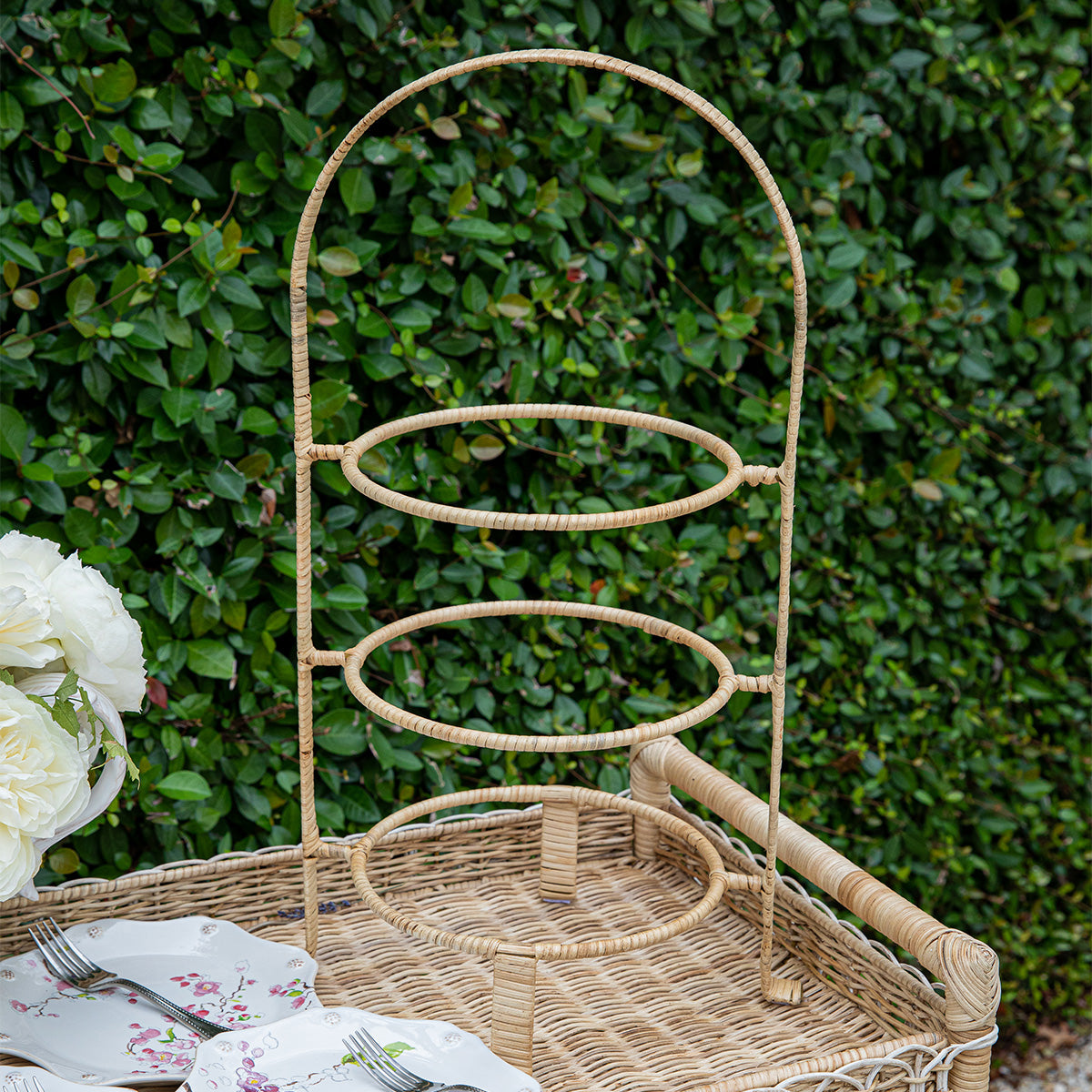 Provence Rattan Three Tiered Plate Server - Whitewash