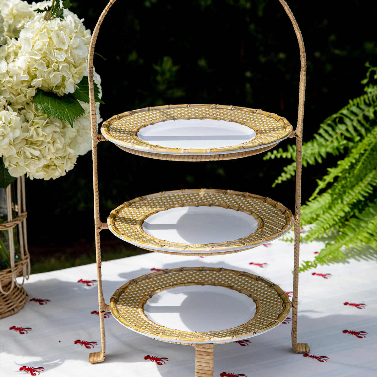 Provence Rattan Three Tiered Plate Server - Whitewash