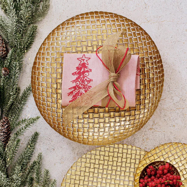 Rufolo Glass Gold Basketweave Large Shallow Bowl