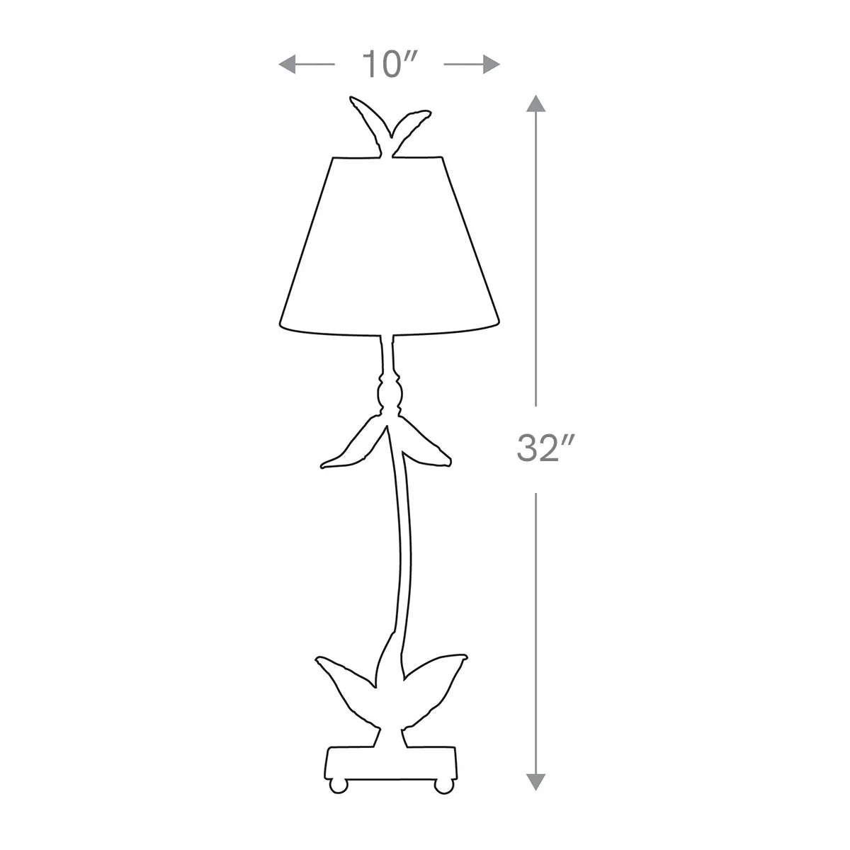 Line drawing of a lamp with dimensions labeled on a white background