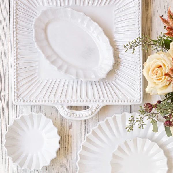 Incanto Stone White Stripe Handled Square Platter