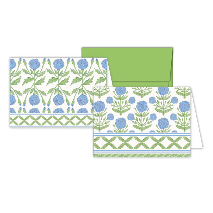 Blue and Green Marigold Petite Notecards