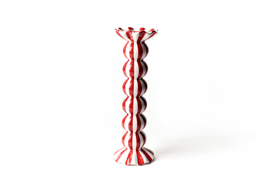Red Stripe Ruffle Knob Candle Holder