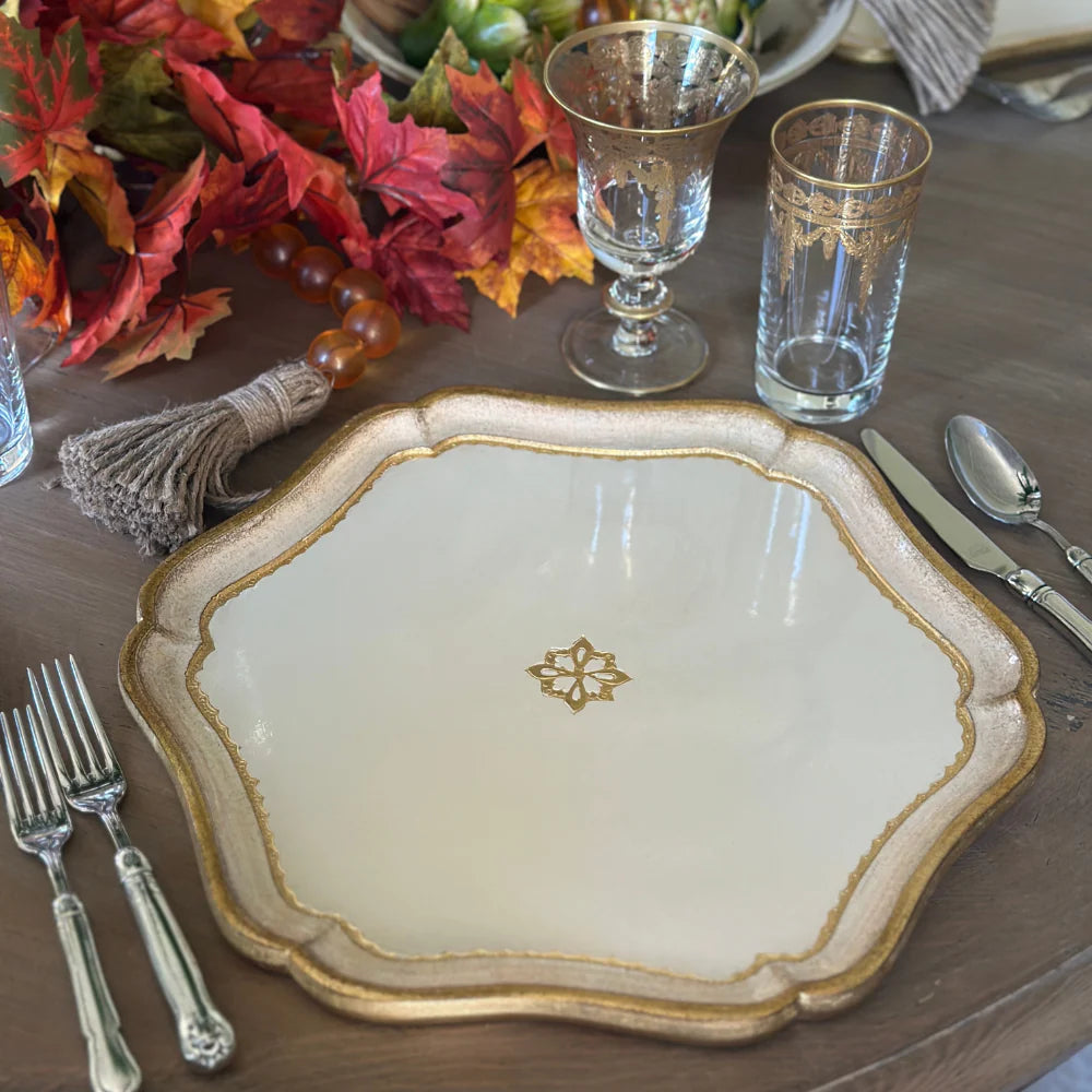 Large Taupe Florentino Baroque Wooden Charger/Tray