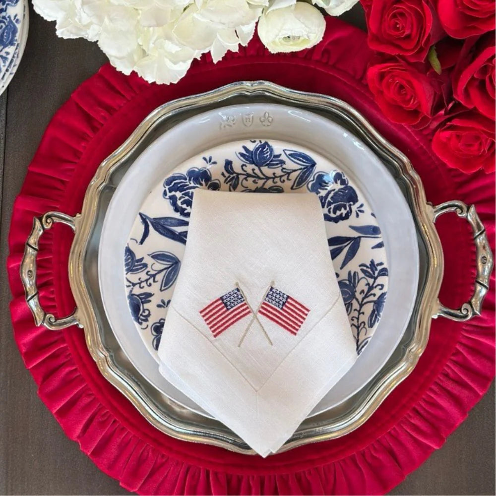 Velvet Red Round Ruffle Placemat | Set of 4