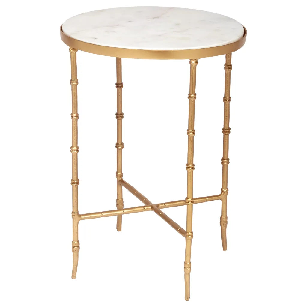Murphy Oval Accent Table with Gold Finish and White Marble Top