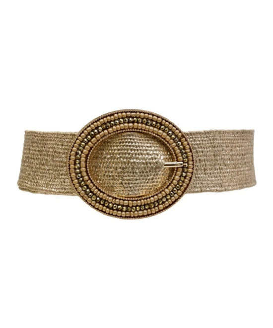 Beaded Buckle Straw Belt