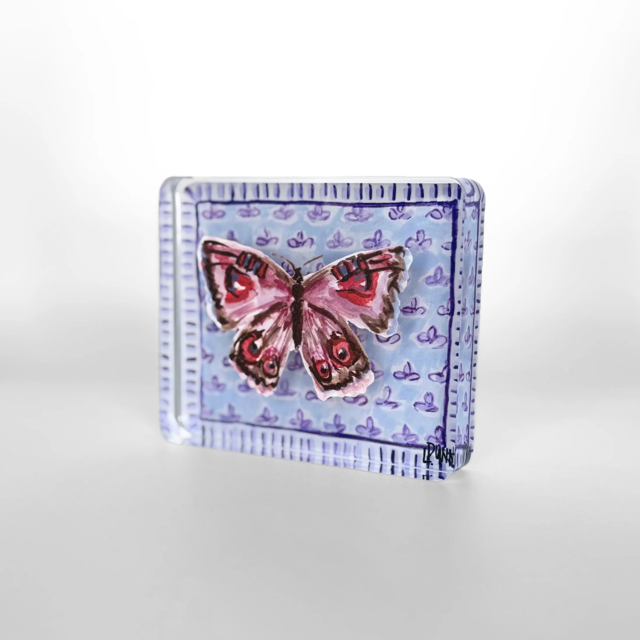 Purple Butterfly on Fleur De Lis Block