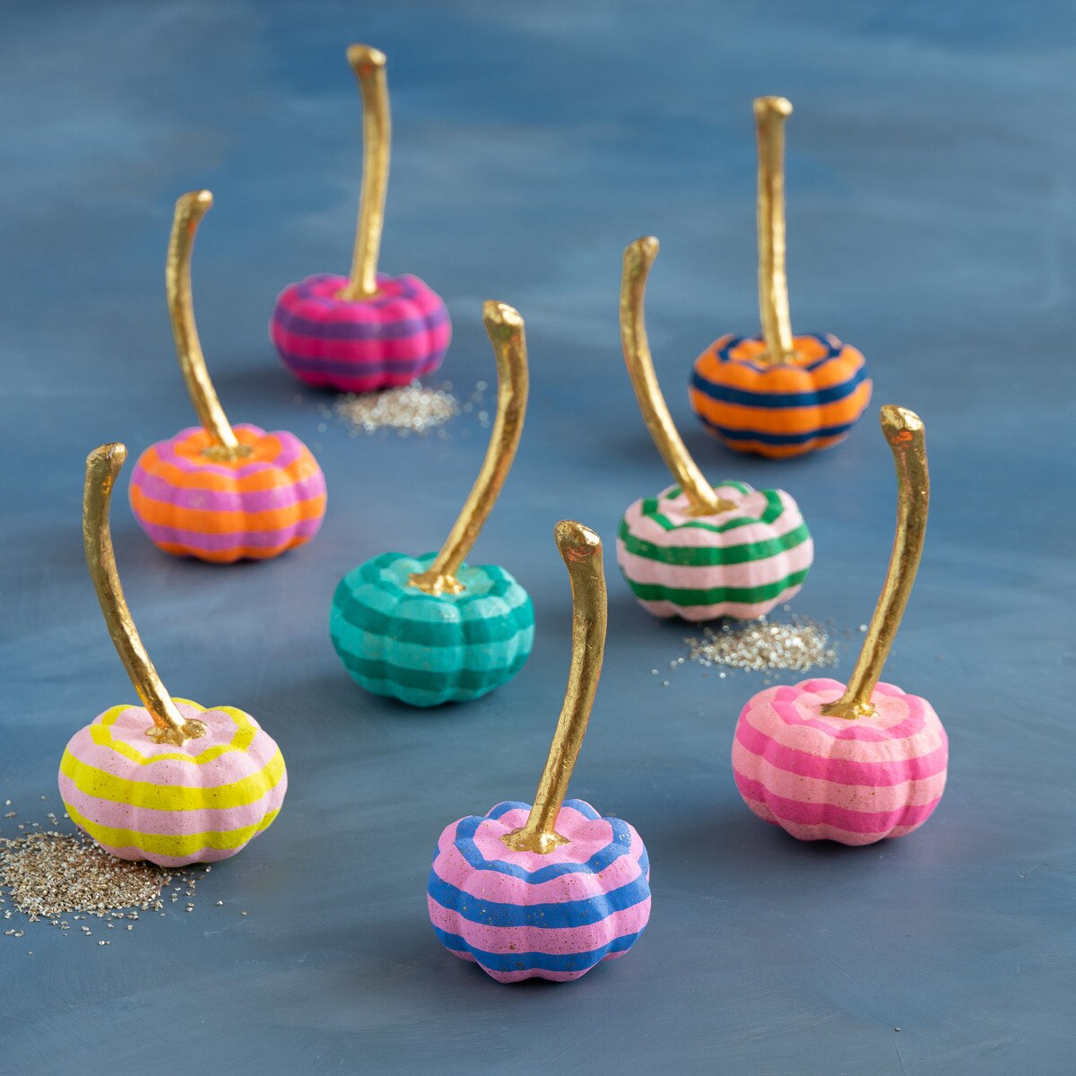 Small Stripe Papermache Pumpkin
