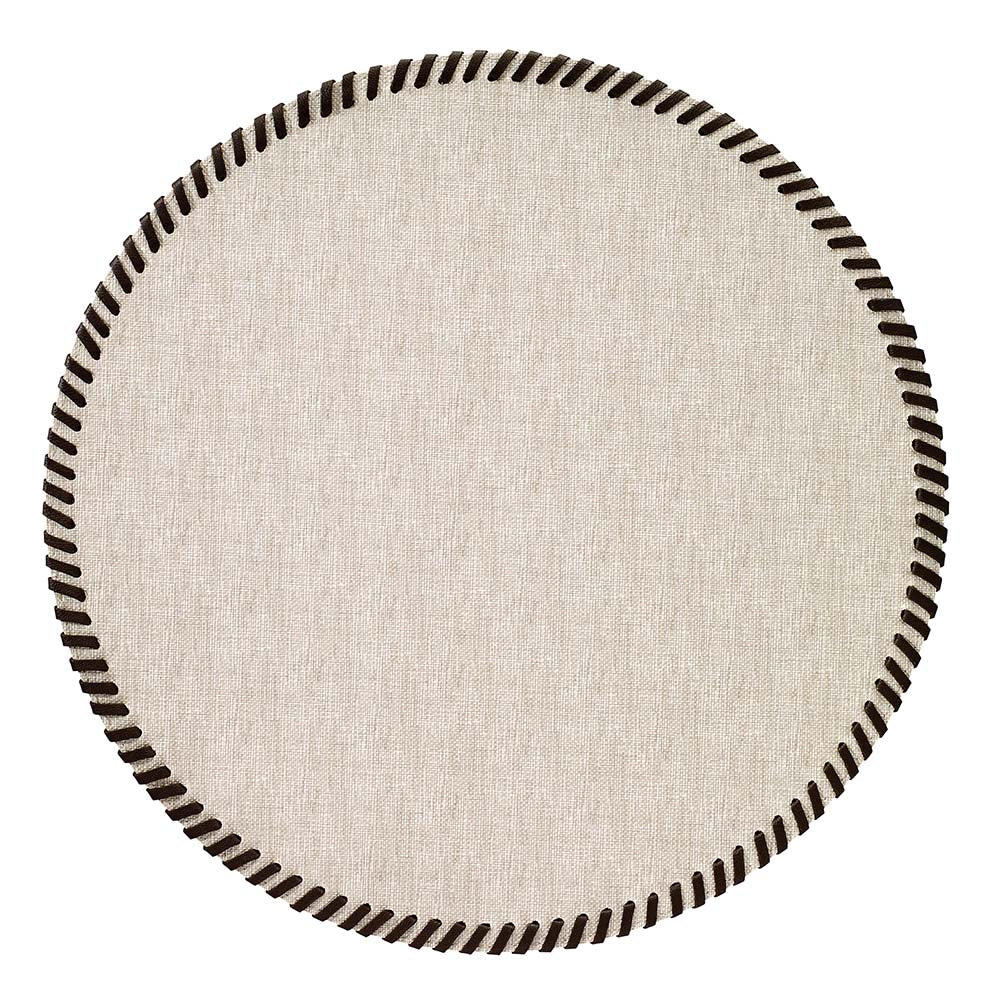 Whipstitch Round Vinyl Placemats with Leather Trim - Beige | Set of 4
