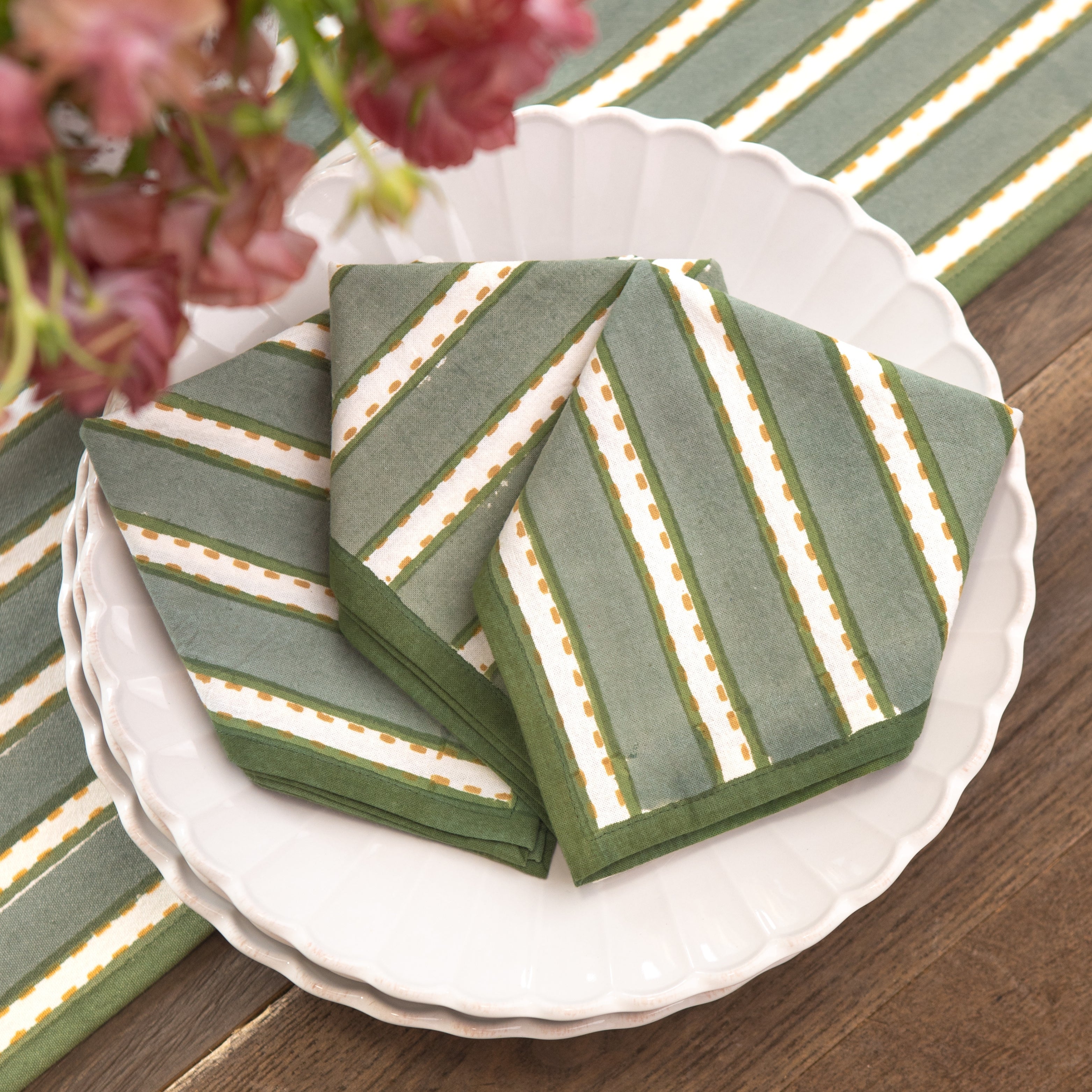 Dotted Stripe Green Napkins | Set of 4