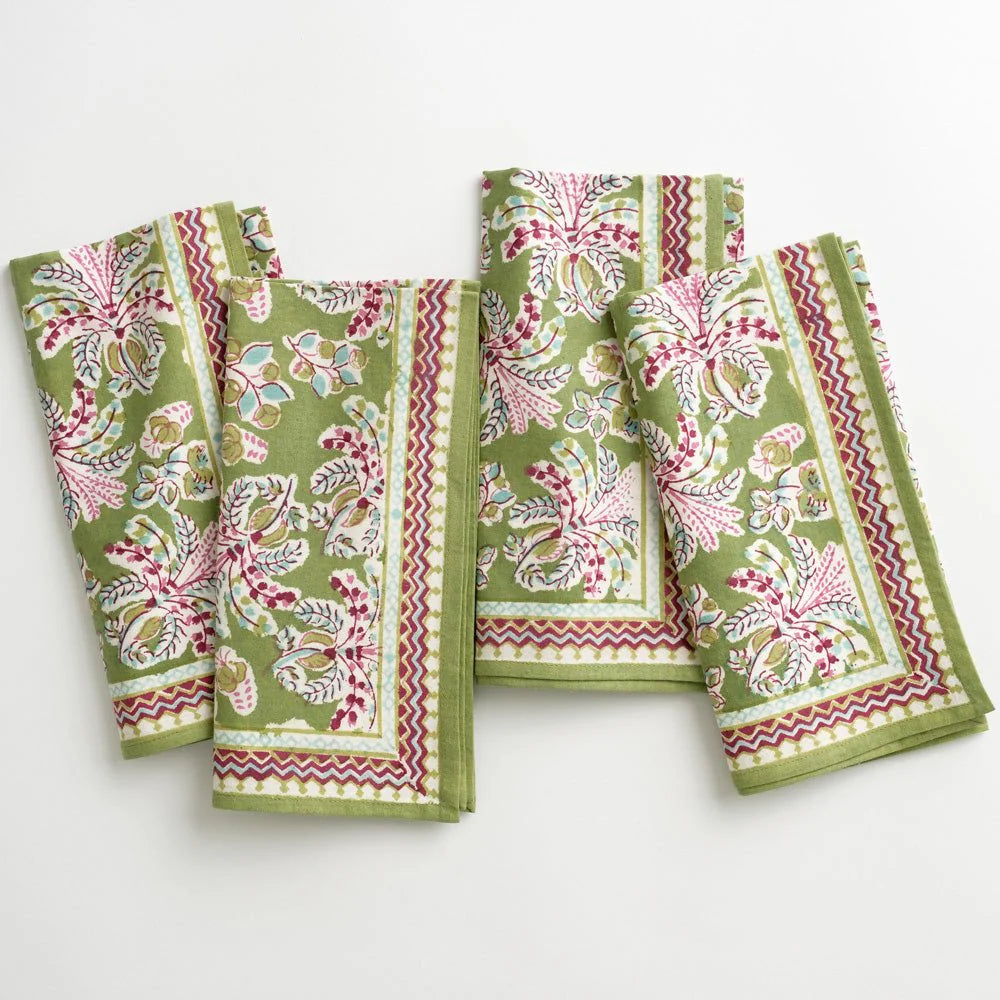 Grecian Palm Fern and Magenta Napkins - Set of 4