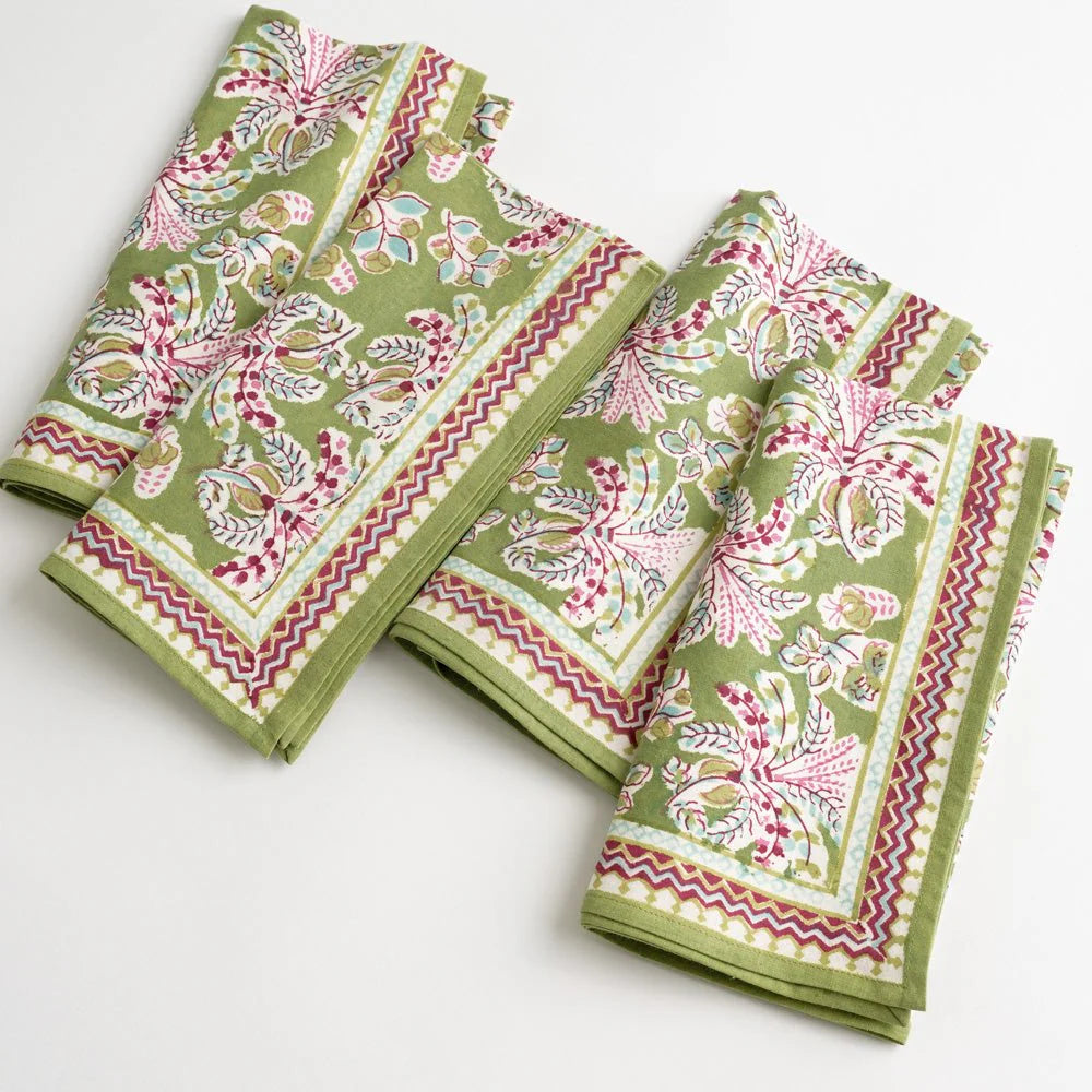 Grecian Palm Fern and Magenta Napkins - Set of 4