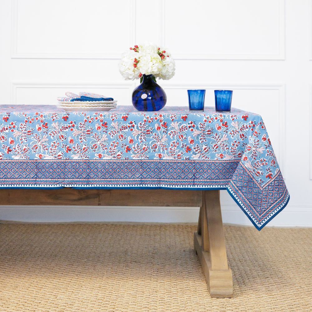 Grecian Palm Red, White, and Blue Tablecloth