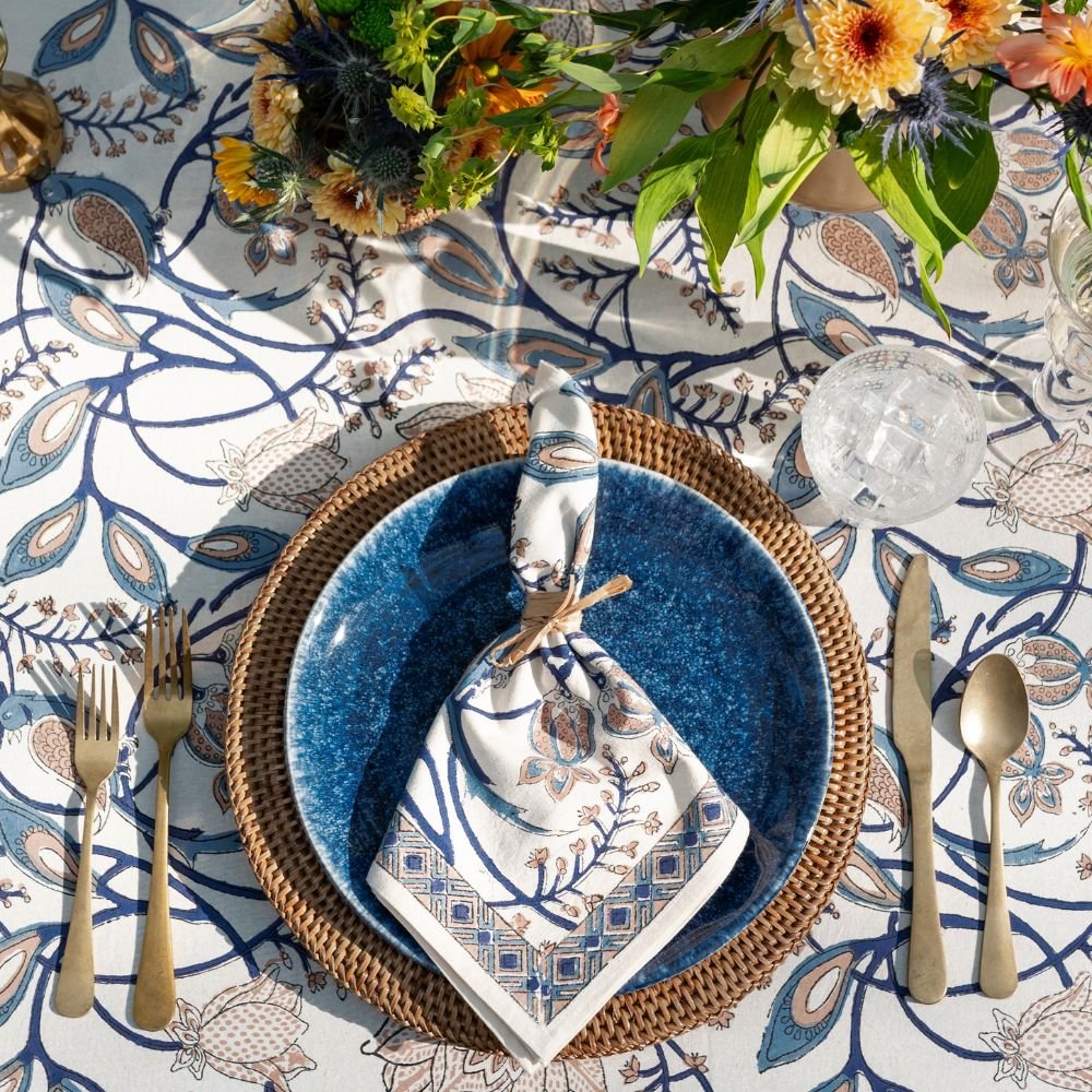 Peacock & Poms Blue Napkin | Set of 4