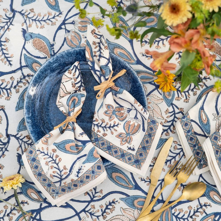 Peacock & Poms Blue Napkin | Set of 4