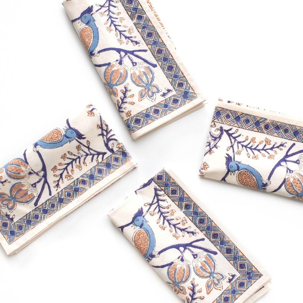 Peacock & Poms Blue Napkin | Set of 4