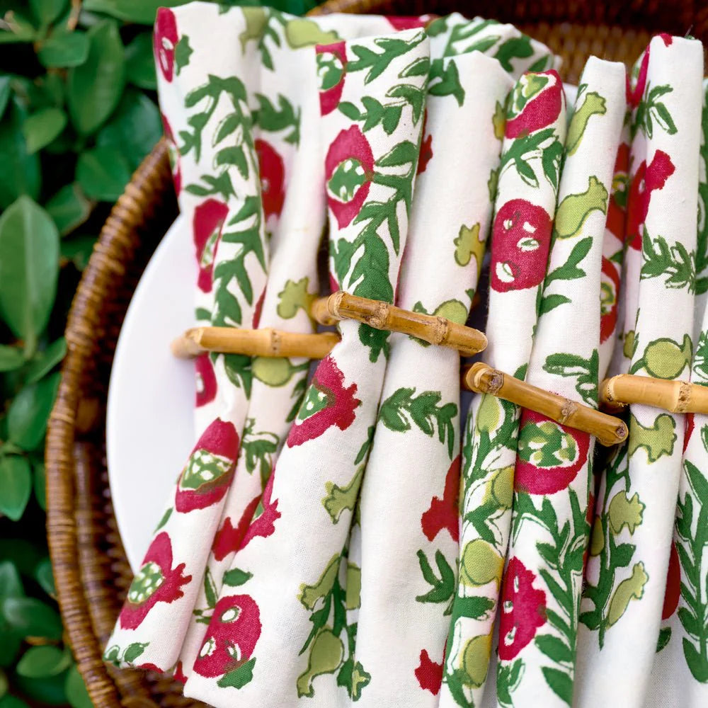 Pom Bells Basil & Magenta Napkins | Set of 4