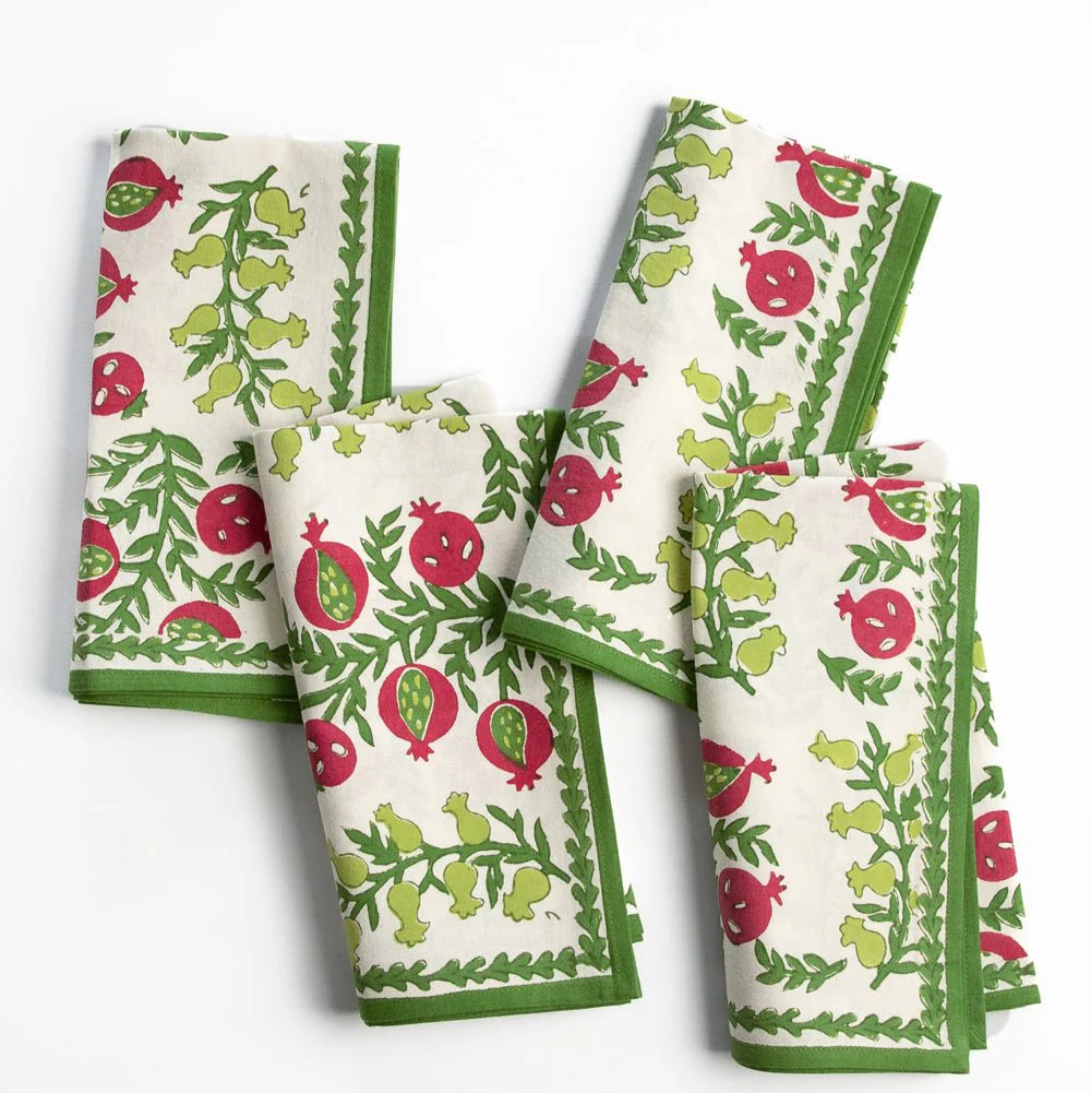 Pom Bells Basil & Magenta Napkins | Set of 4