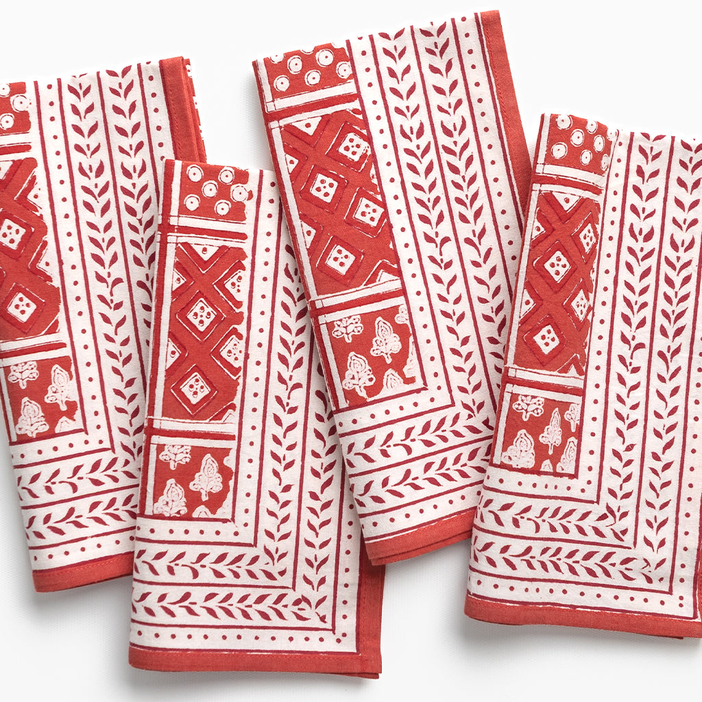 Pom Buti Patchwork Red Napkin | Set of 4