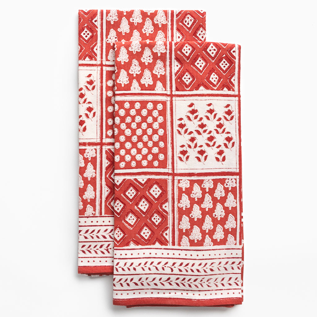 Pom Buti Patchwork Red Tea Towel