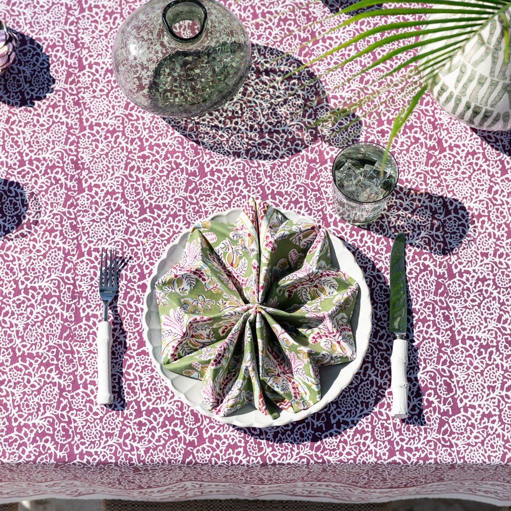 Grecian Palm Fern and Magenta Napkins - Set of 4