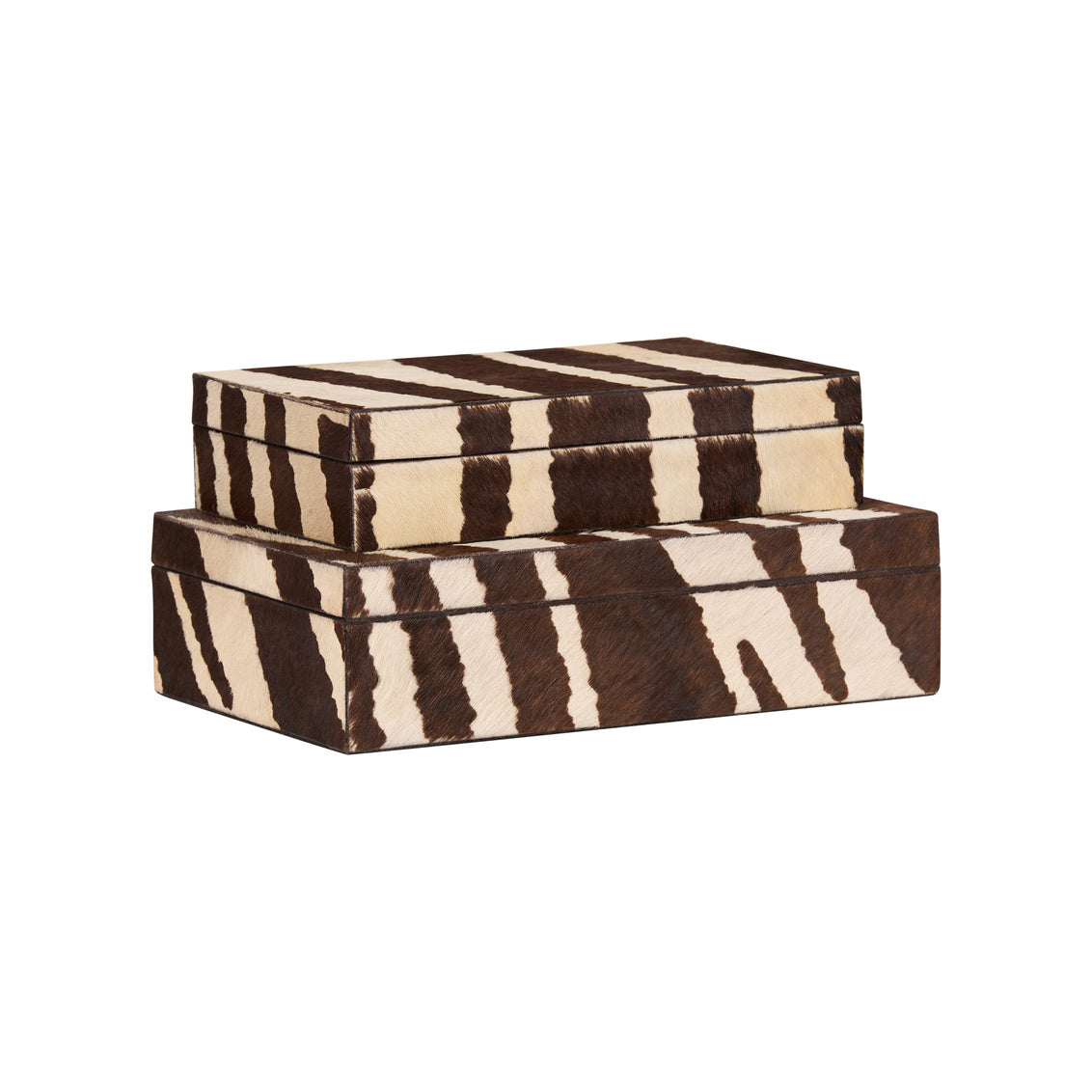 Two zebra-striped boxes stacked on a white background