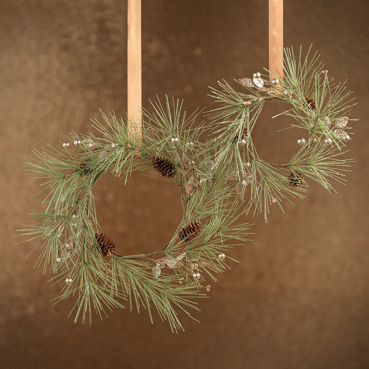 Pine Cone and Needle Wreath with Glitter Branches