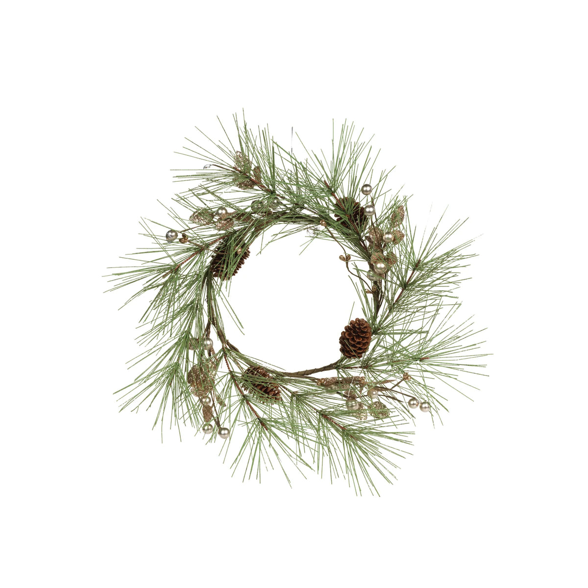Pine Cone and Needle Wreath with Glitter Branches
