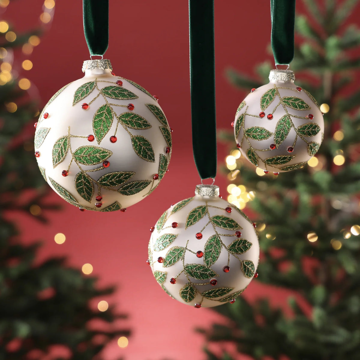 Matte Glass Ball with Leaf Pattern Ornament