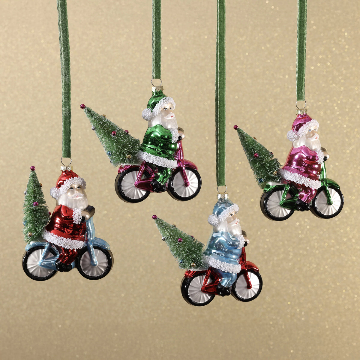 Santa's Merry Ride Glass Ornament