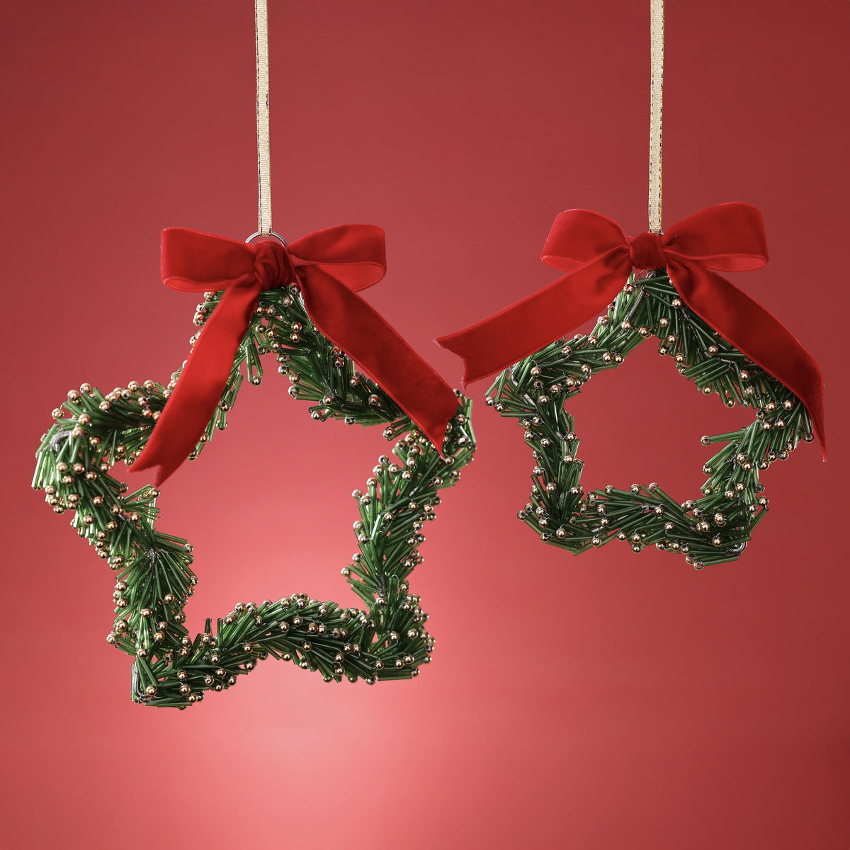 Beaded Glass Star Ornament with Ribbon