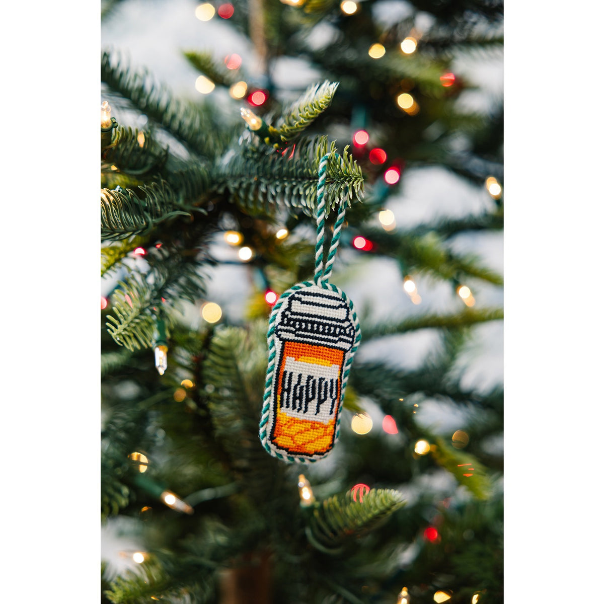 Happy Pill Needlepoint Ornament