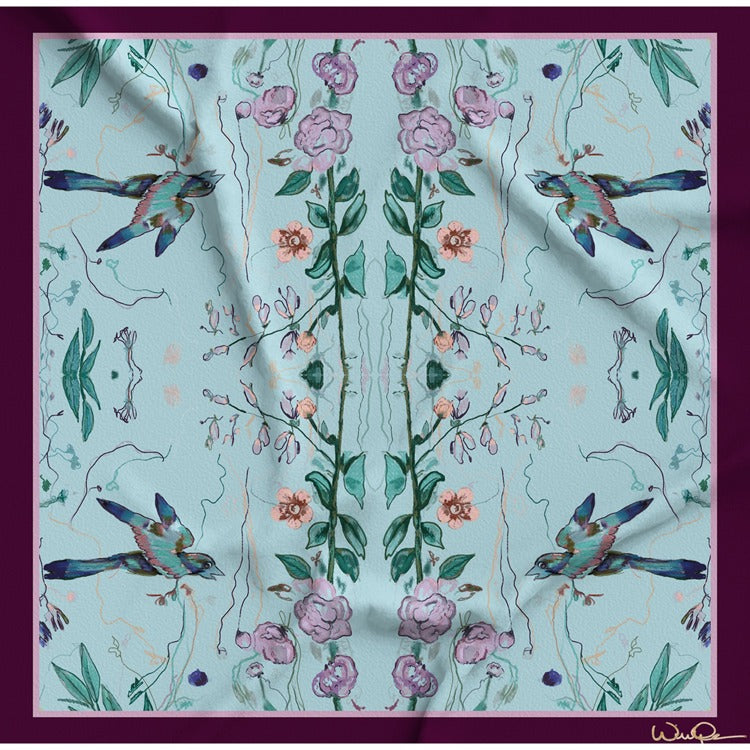 Birds of a Feather Aqua Silk Scarf