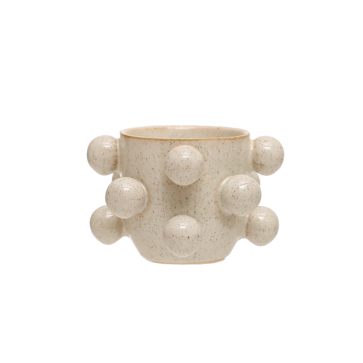 Stoneware Planter w/Orbs, Reactive Glaze