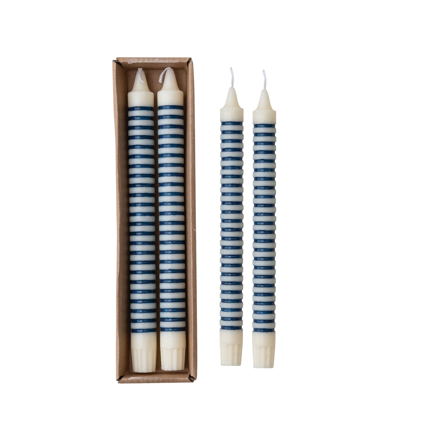 Unscented Striped Taper Candles | Set of 2