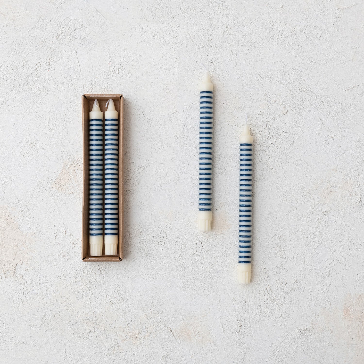 Unscented Striped Taper Candles | Set of 2