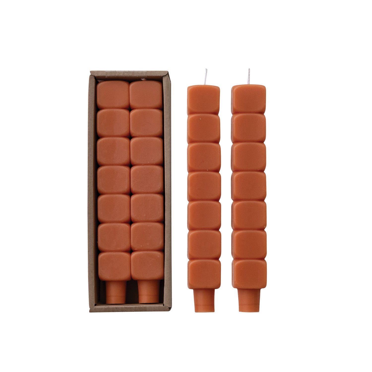 Unscented Stacked Blocks Shaped Taper Candles | Set of 2