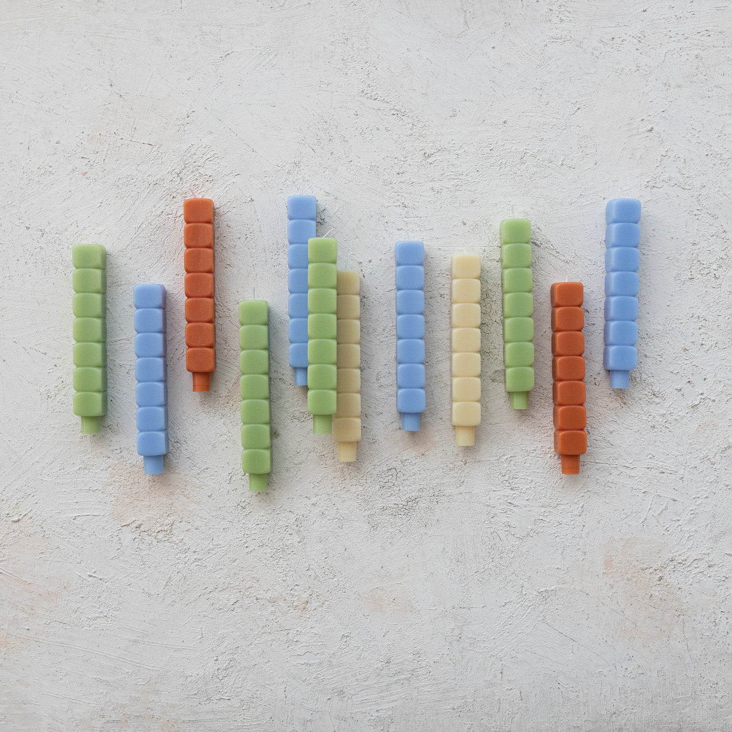 Unscented Stacked Blocks Shaped Taper Candles | Set of 2