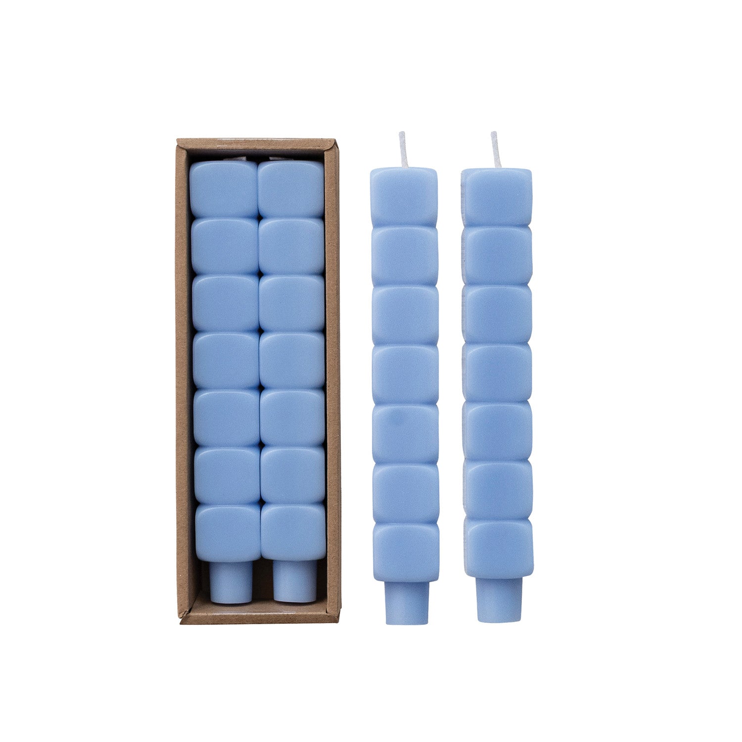 Unscented Stacked Blocks Shaped Taper Candles | Set of 2