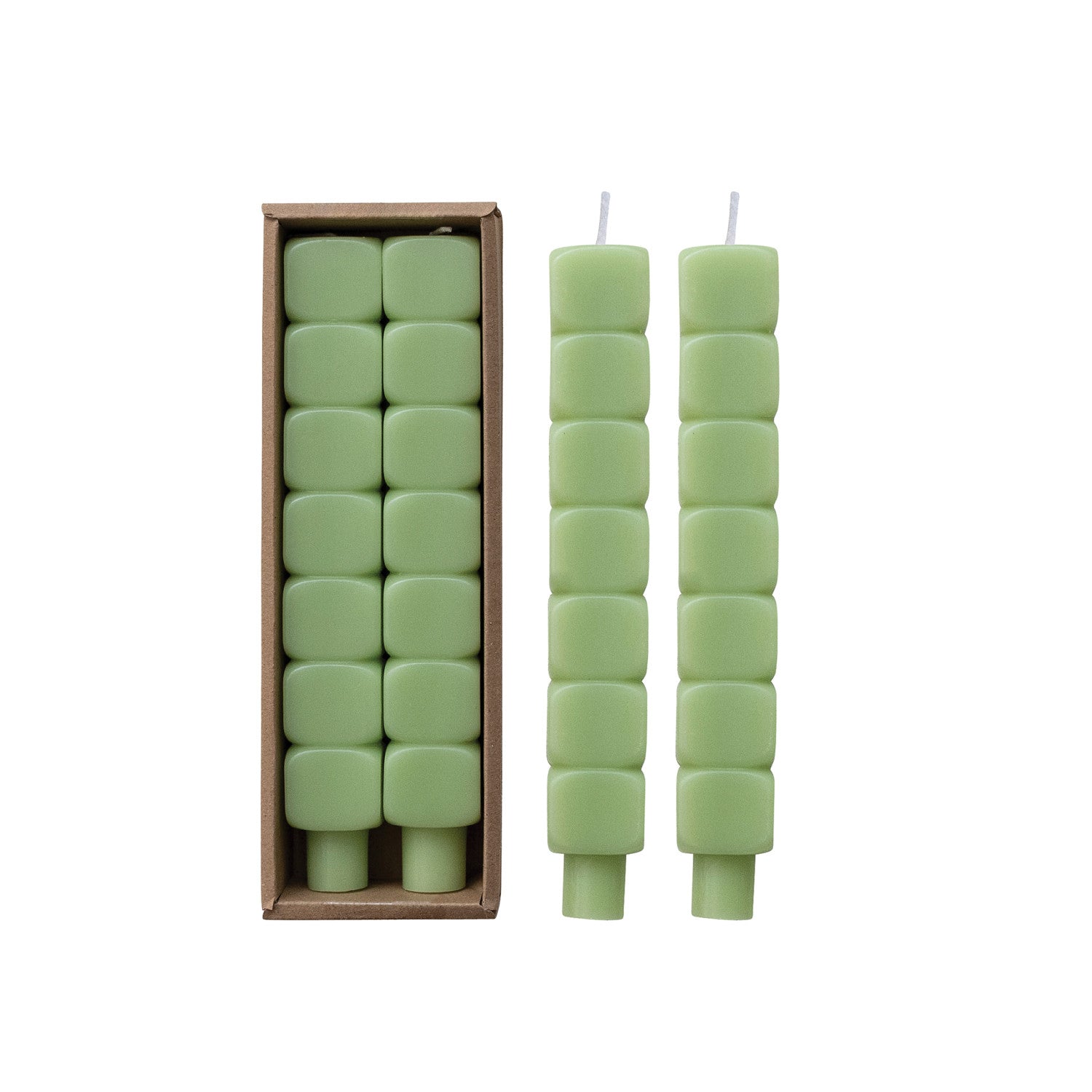 Unscented Stacked Blocks Shaped Taper Candles | Set of 2