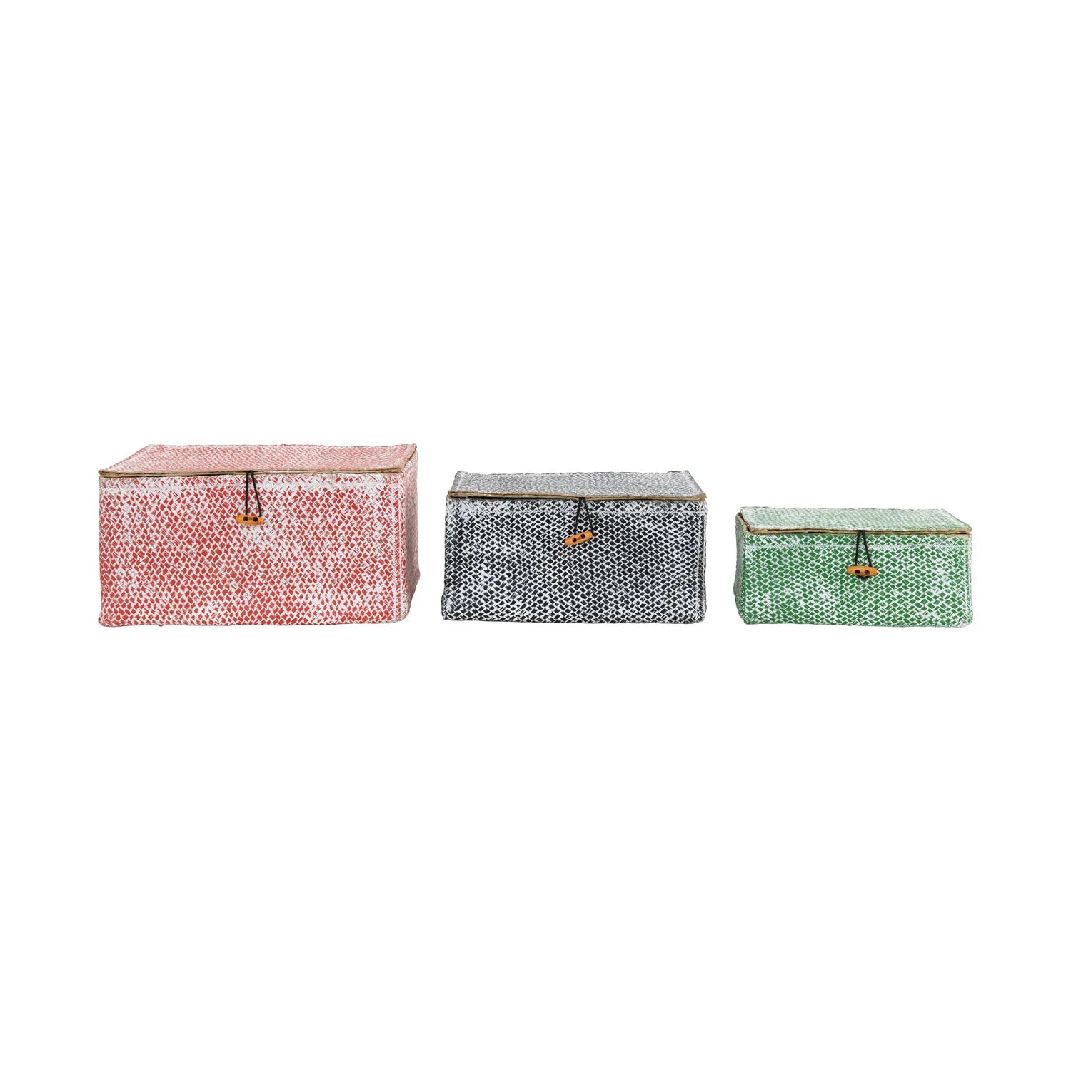 Hand-Woven Palm Leaf Box with Lids and Toggle Closures