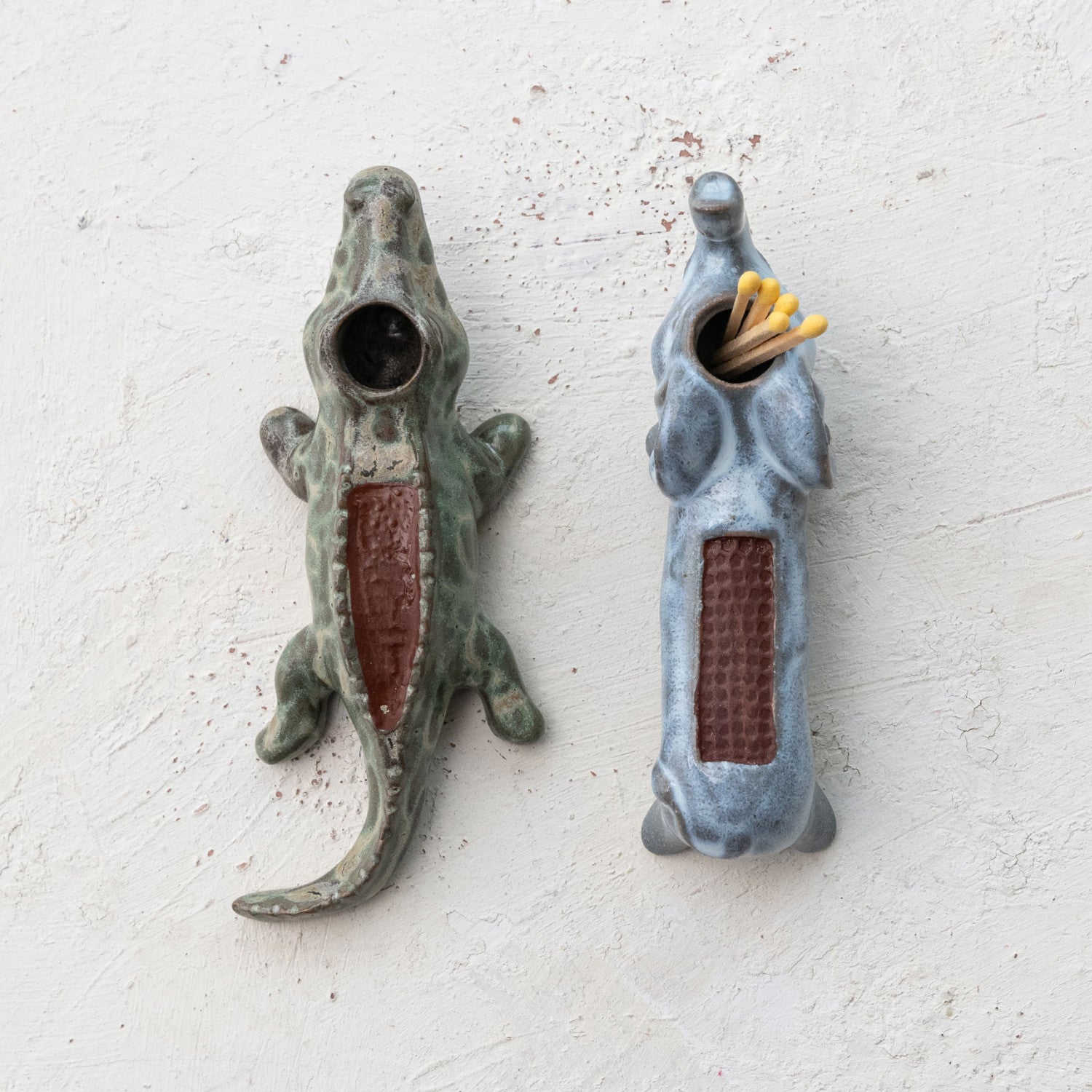 Stoneware Alligator Match Holder With Striker