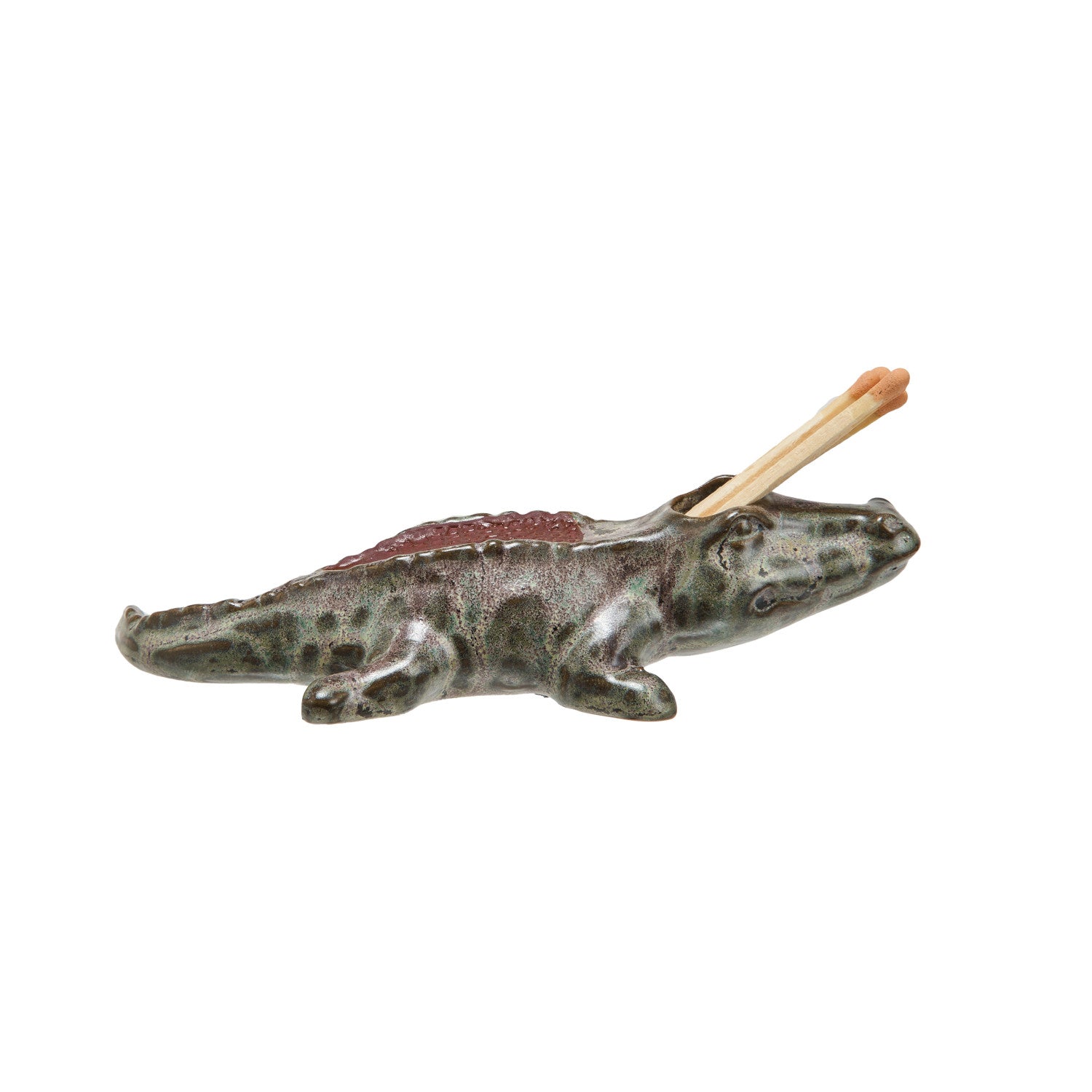 Stoneware Alligator Match Holder With Striker