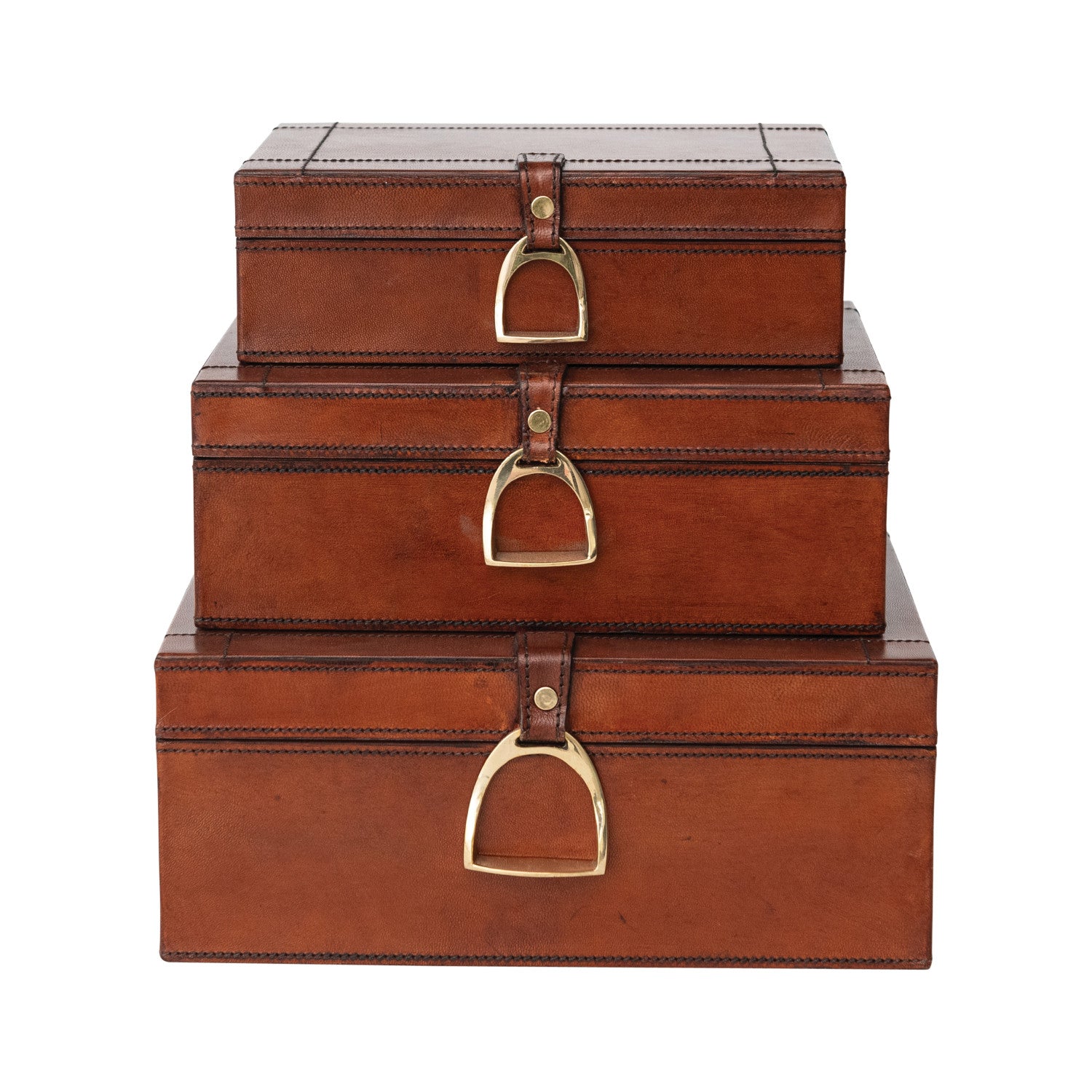 Wood and Leather Nesting Box with Brass Closure